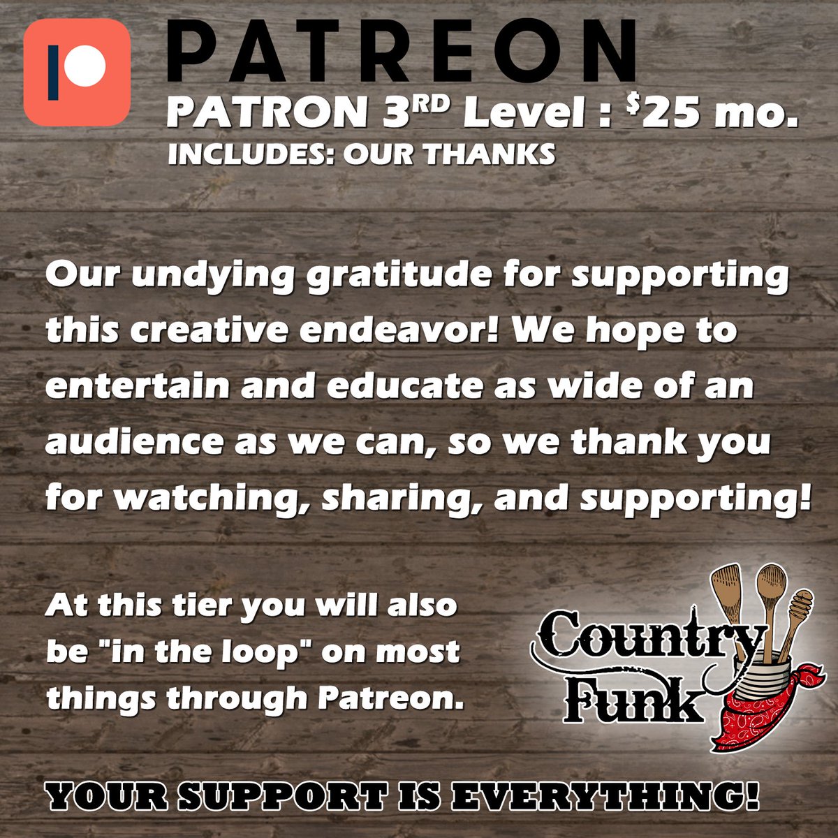 Consider becoming an All-Access Patron of Country Funk and get our everlasting love!

Visit our @patreon link: Patreon.com/CountryFunk

#patreon #patrons #countryfunk #possum #puppets #cooking #recipes #foodie #recipecards