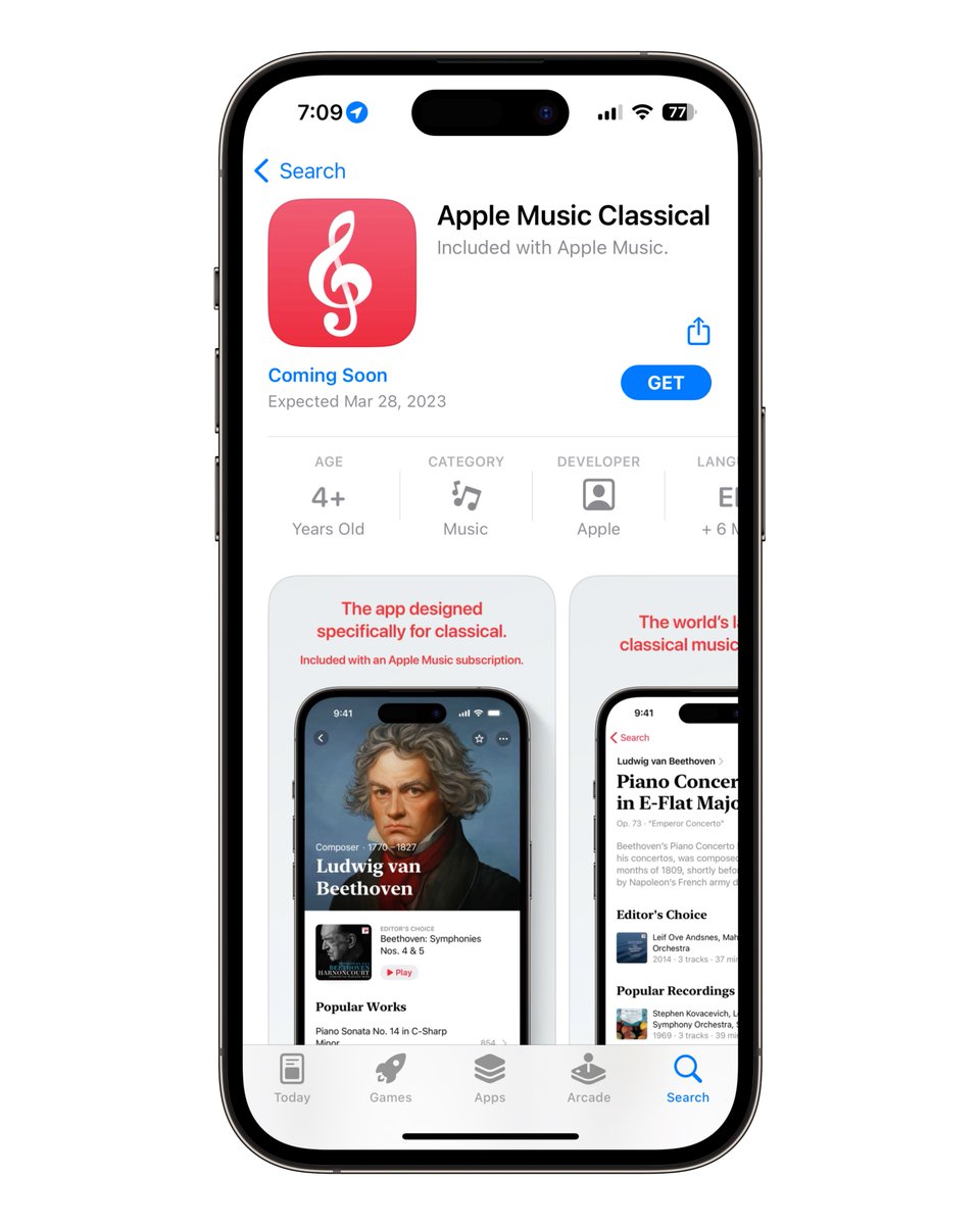 theapplehub's tweet image. It’s official! Apple will launch Apple Music Classical on March 28 🎶

Will you download it?