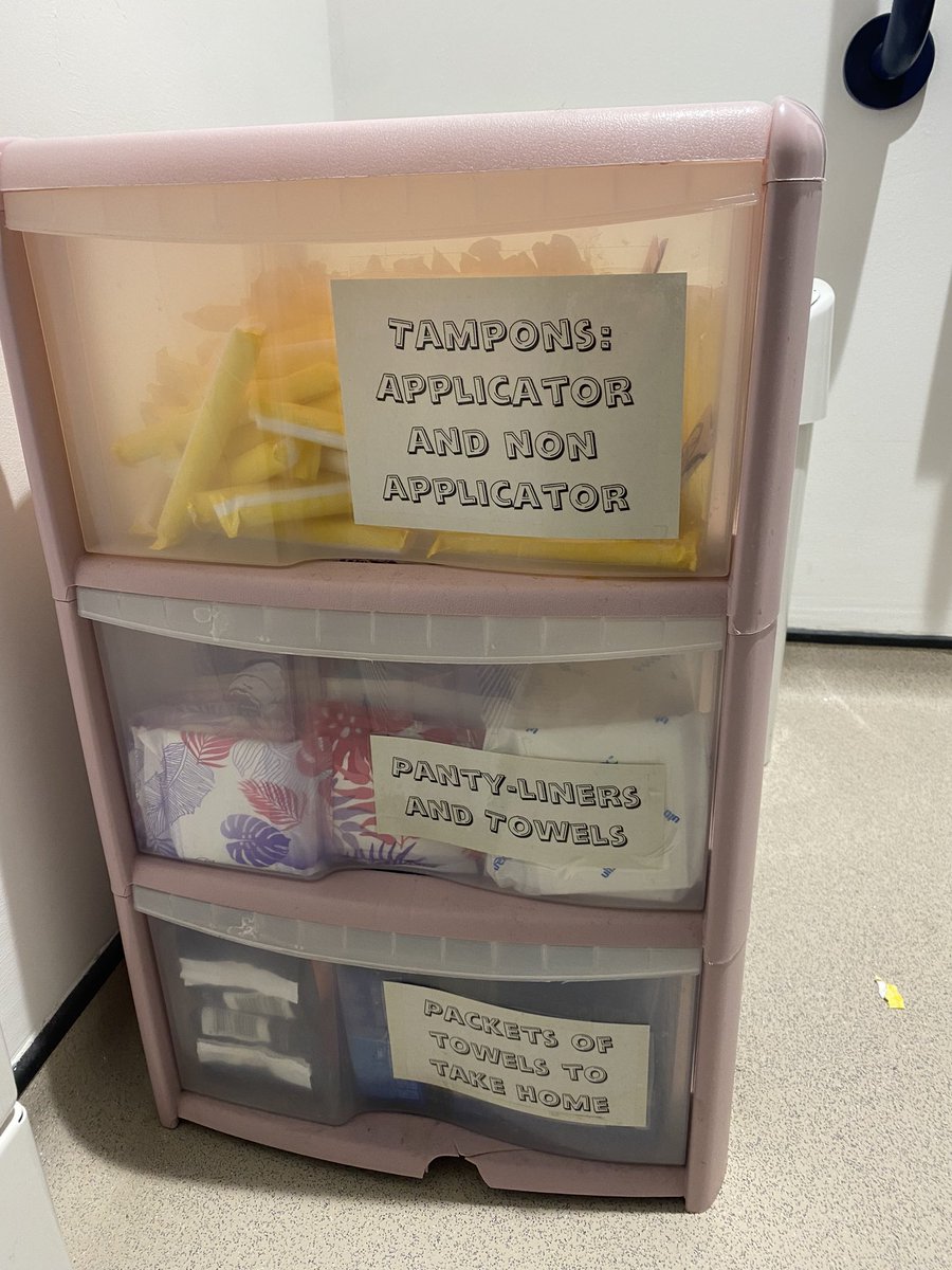 We have now upgraded our bags and there are now even more supplies to use👏🏻👏🏻
These bags are located in the Captial Toilets🚽 
A gentle reminder to treat the supplies with respect!😁
#ladybusiness 
<a href="/MrsHowieLHS/">Mrs Howie</a>
