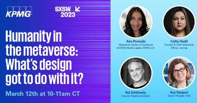 KPMGUS_News's tweet photo. #SXSW is right around the corner! As a presenting sponsor, KPMG will be hosting a session on applying humanity-centered design principles to create #XR experiences that accommodate the complexities of being human.
For more info on the sponsorship & panel โคต #InclusiveMetaverse
