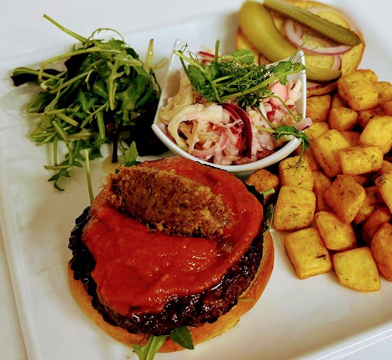 InnWoodyinn's tweet photo. More of our new menu items 🍴The Gourmet Burger and Goats Cheese &amp; Heirloom Beets Salad! https://t.co/zHZJY9mWBv