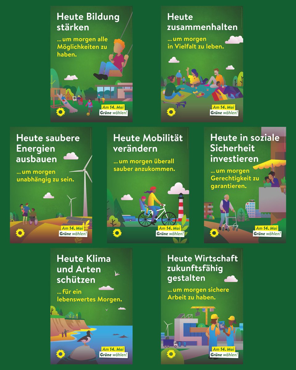 Für ein besseres Morgen.

Dafür stehen wir und darauf sind die Themenplakate der Kommunalwahlen am 14. Mai ausgelegt. 

Welches Plakat ist Dein Favorit? 
Und welches Detail gefällt Dir am besten?

#füreinbesseresmorgen #heutemorgengrün