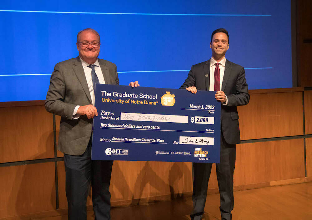 NDscience's tweet photo. Alex Boomgarden, a fifth-year Ph.D. candidate in @NDBios, won @NotreDame's 2023 Shaheen Three Minute Thesis Competition (3MT®) on March 1 🌟

🫡 Well done, Alex! 

https://t.co/4ygbsAJ8SG https://t.co/1ncoo3BRyE