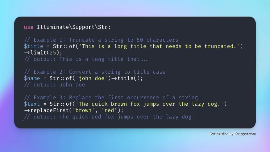 y0cmen's tweet image. Laravel Tip: You can use Laravel&apos;s built-in Str::of helper method to manipulate strings in a fluent way.

#Laravel #LaravelTip #code #programming