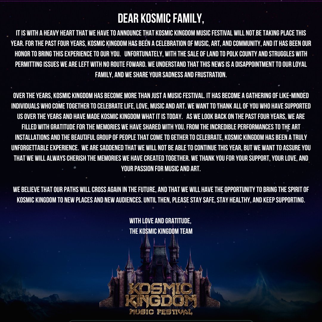 A message from the Kosmic Kingdom Team. 
We cannot thank you enough for your support, your love, and your passion for music and art. ❤️