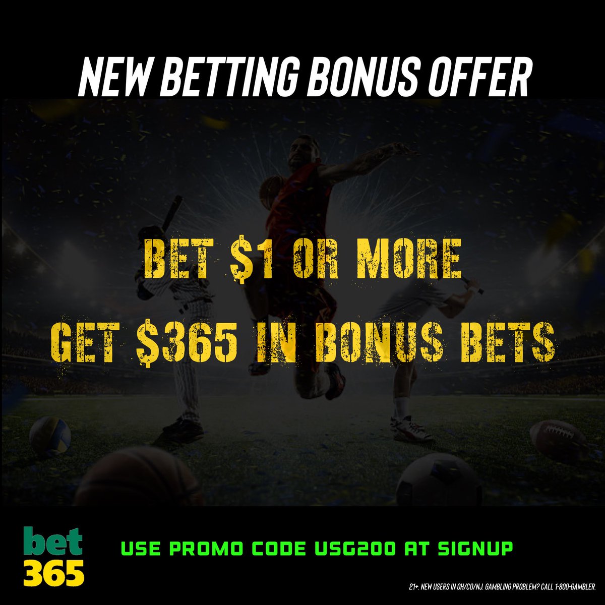 TheUSGambler's tweet image. 🚨Great Betting Offer Alert🚨 

Bet365 is giving a $365 bonus for any new users that make a bet of $1+💰

All new users in #Colorado #Ohio and #NewJersey are eligible!

Bet Now: bet365.com/olp/open-accou…

Use Code USG200 at signup 💰💰

#OhioState | #Devils | #Nuggets