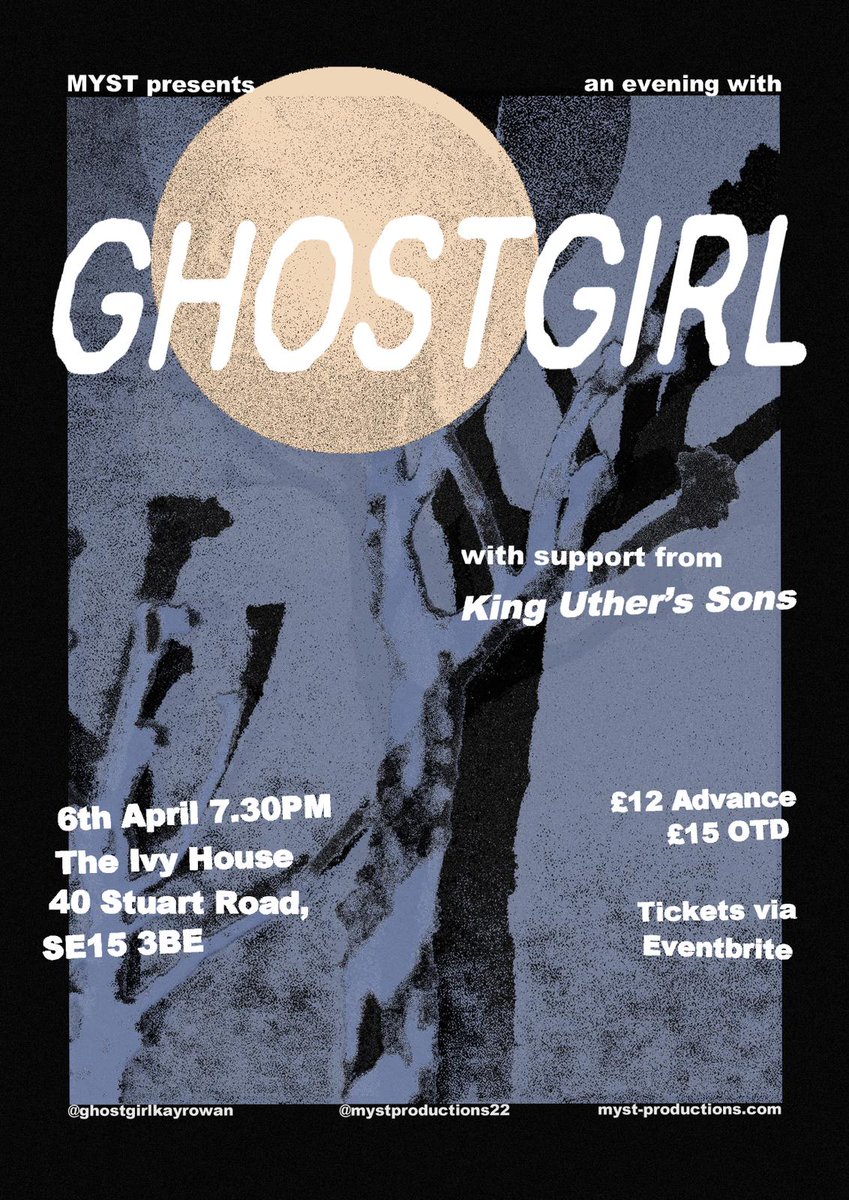 GHOSTGIRL is coming to THE IVY HOUSE! 
Ghostgirl <a href="/ghostgirlmuses/">ghostgirl</a> @KayRowanThinks  will be bringing the songs, soul and stories for a cosy Easter evening. With King Uther's Sons 

Tickets: eventbrite.co.uk/e/ghostgirl-at…

#gig #singersongwriter #transartist #independentvenue