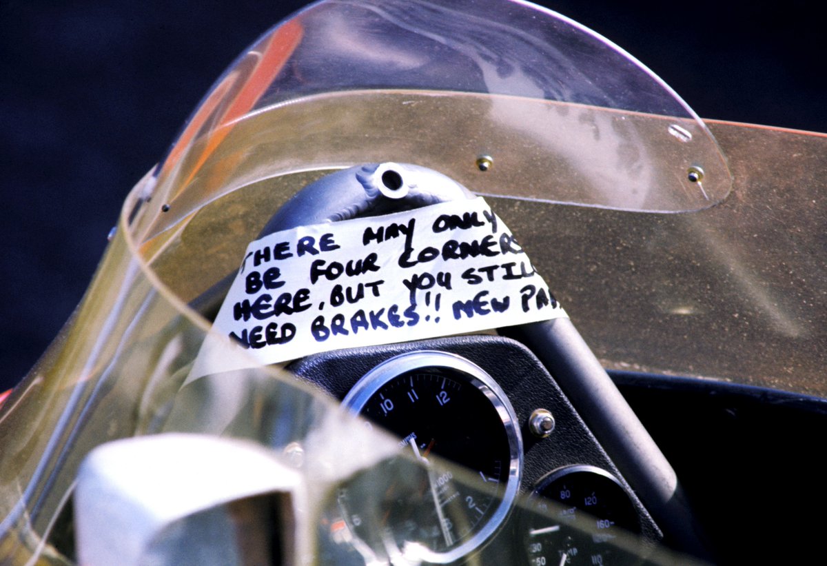 autosport's tweet photo. Did you know: James Hunt's McLaren mechanics would often leave little notes for him to read once he'd hopped in his car.

A sign of how far driver/team communications have come 📝😂 https://t.co/9mLi11IgRm