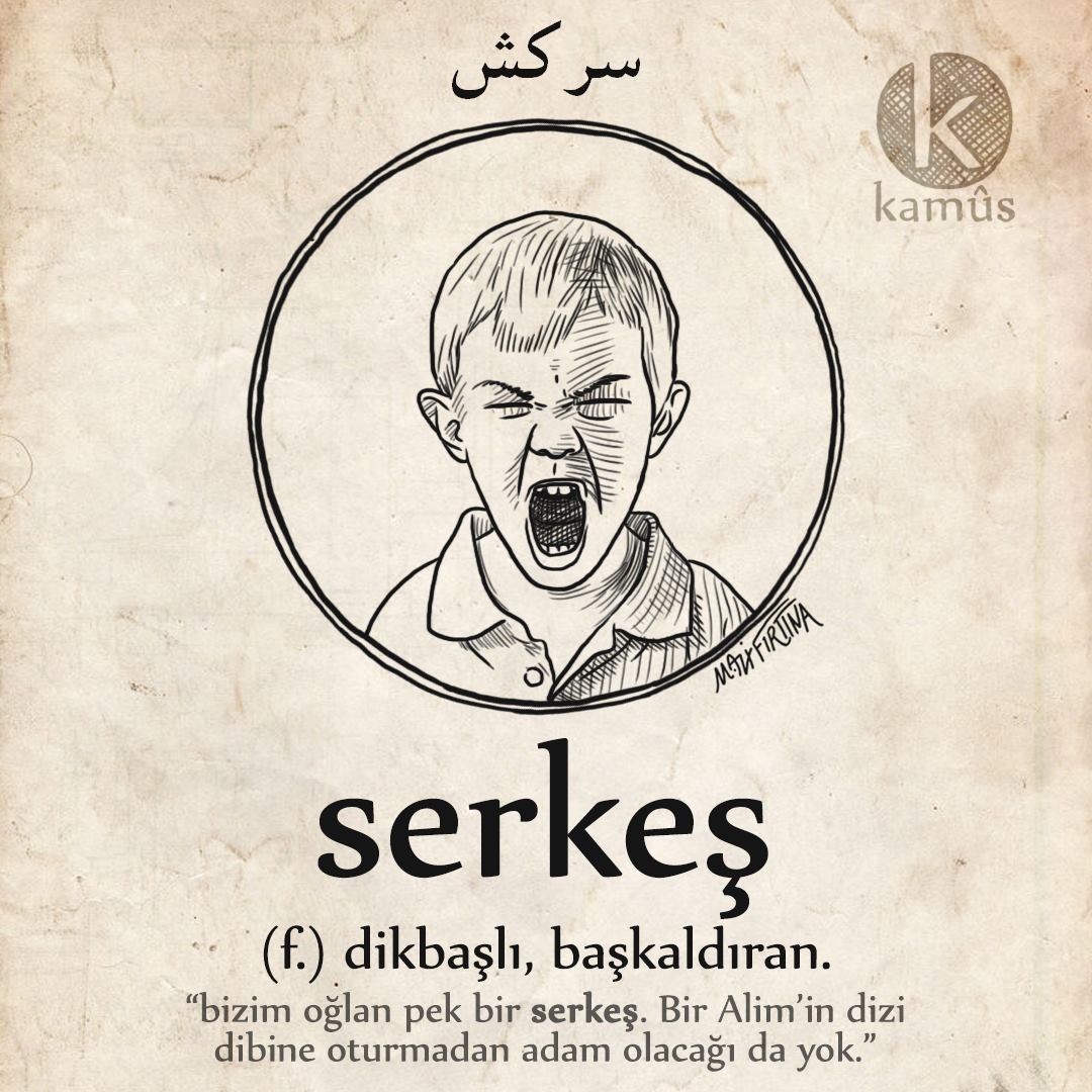 kullukyapbiraz's tweet photo. serkeş
ﺳﺮﻛﺶ
(fars) dikbaşlı, baş kaldıran
"bizim oğlan pek bir serkeş. Bir Alim'in dizi dibine oturmadan adam olacağı da yok."
#kamussozluk
#serkes #asi #dikbasli #turkce #osmanlica #edebiyat #dil #kelime #resim #sozluk #dictionary #word #draw #124 https://t.co/xWFrz0rLKK