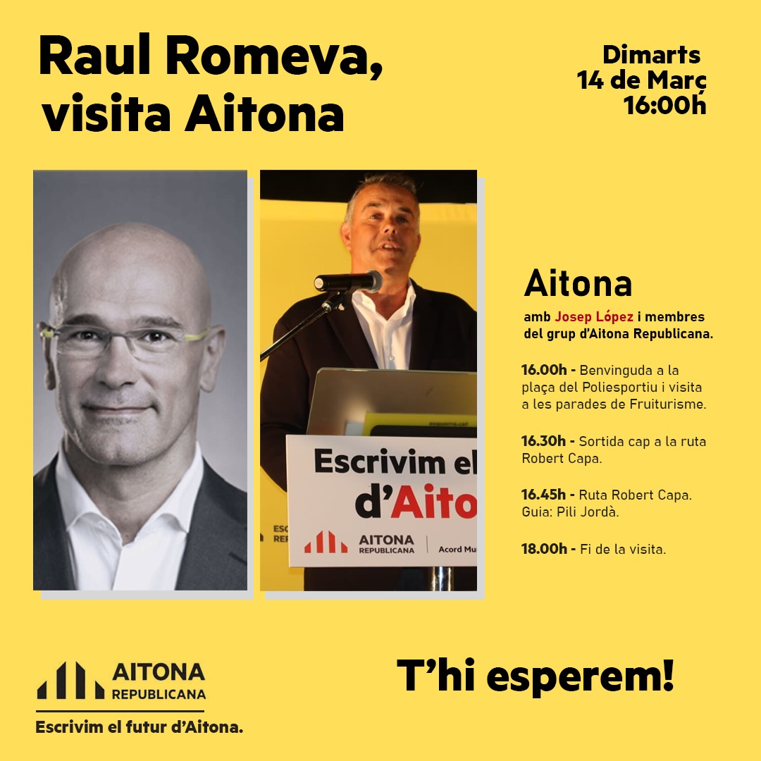 ErcSegria's tweet photo. La setmana vinent @raulromeva visitarà el #Segrià per acompanyar als nostres candidats a conèixer la comarca. Si voleu venir, ens trobem a #Aitona i #Montoliu!
#EscrivimelfuturdelSegrià #Útils https://t.co/nXU2pDSWaJ