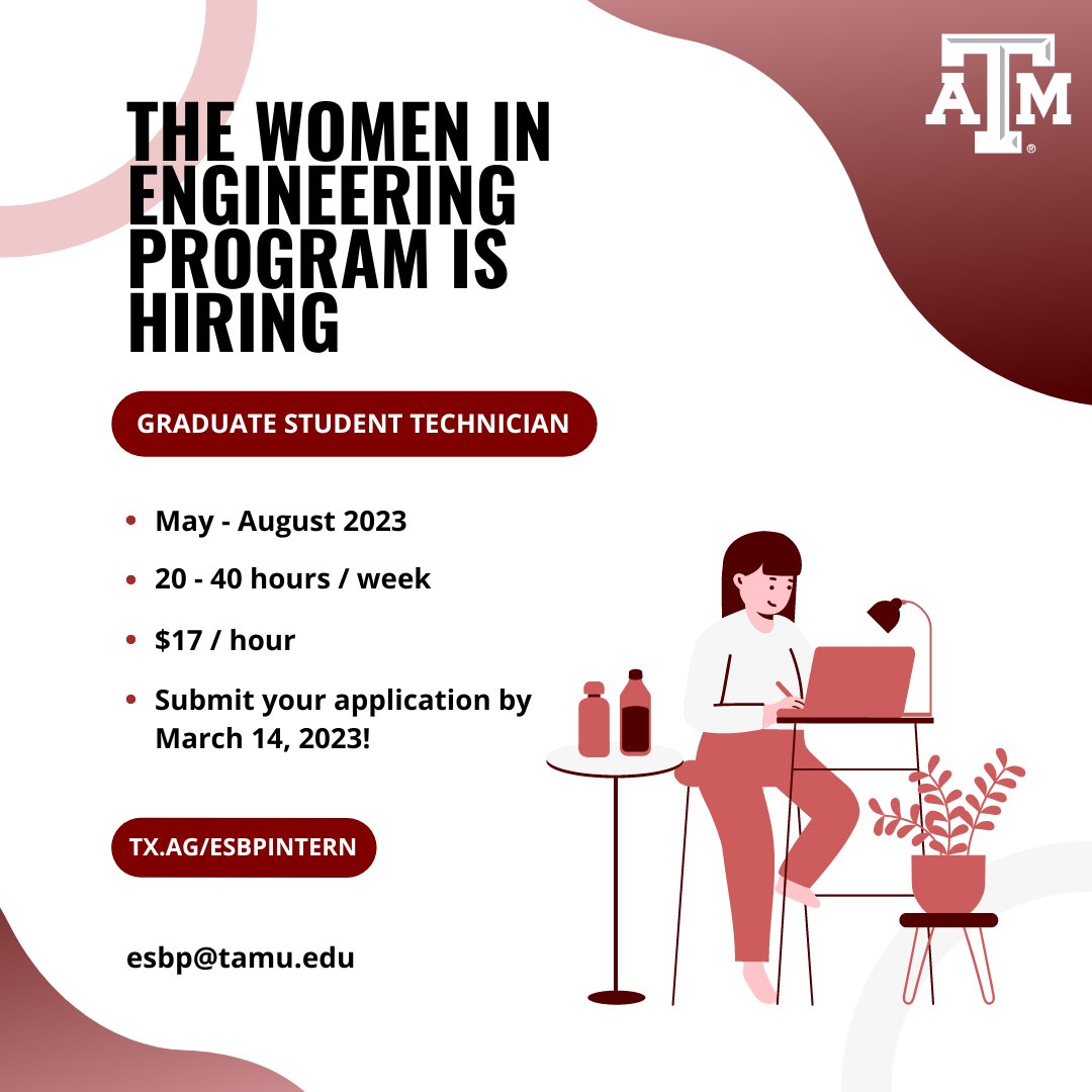 Last call!⏰ Today at 5pm is the deadline to submit your application! Don't miss out on this amazing opportunity and apply now. Take the first step towards your future career today! 

#DeadlineAlert #ApplyNow #CareerOpportunity #LastChance #FutureCareer #YourFieldHere #TAMU