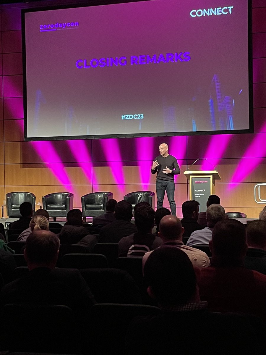 zerodaycon's tweet photo. Closing out #ZDC23 is @Smarttech01. What an amazing day we had, thank you to all for attending and we are already looking forward to #ZDC24 https://t.co/jKaO7VllTB
