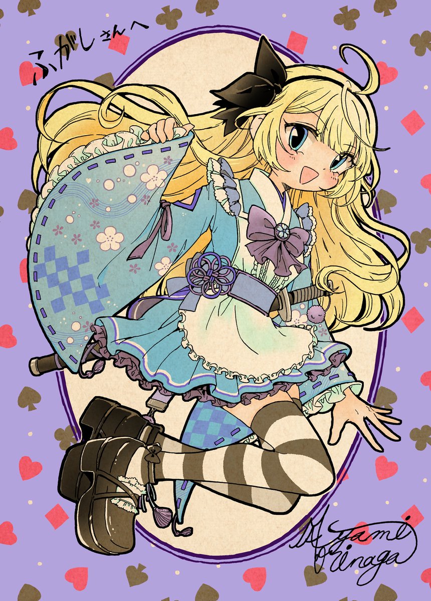 blonde hair 1girl solo long hair thighhighs blue eyes frills  illustration images