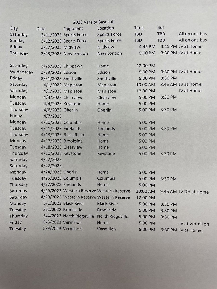 Here is your varsity boys baseball teams 2023 schedule!! Let’s cheer on the dukes!! Good luck!!