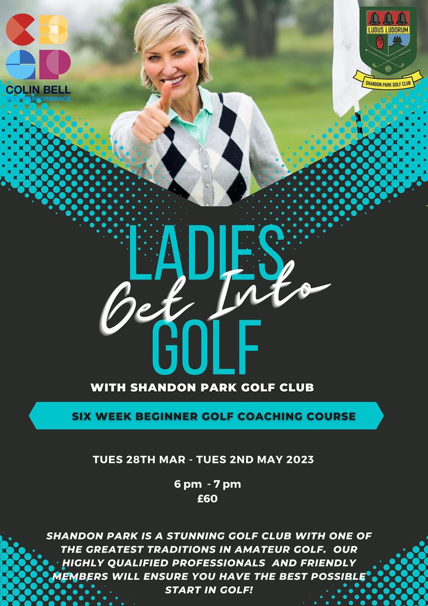 ShandonParkGC's tweet photo. LADIES 🏌️‍♀️ GET INTO GOLF!

Six week course for ladies who’d like to get into golf @ShandonParkGC!

Sessions will cover the basics of the swing, chipping, pitching &amp; putting.

Sign up and get 2 weeks FREE Shandon Park membership from 1st-14th May!

Contact colinbellpga@gmail.com https://t.co/EDgPjEnGLM