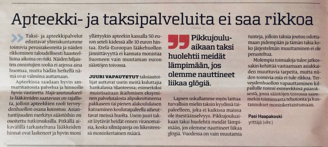 Onko kukaan muistanut kysyä äänestäjiltä, että haluavatko oikeasti siirtää taksiuudistusta seuranneen jännityksen lääkehuoltoon? Lehtijuttu vuodelta 2017 #apteekki #lääke #apteekkari #kauppa #vaalit