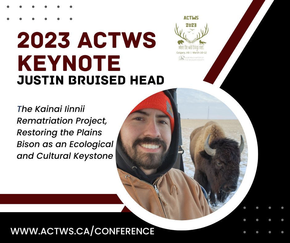 KEYNOTE ANNOUNCEMENT: Justin Bruised Head with Blood Tribe Land Management. Justin will be educating us on the Rematriation Project of restoring the plains bison. Just another reason you will want to attend our 2023 Conference! Learn more here: ACTWS.ca/Conference
