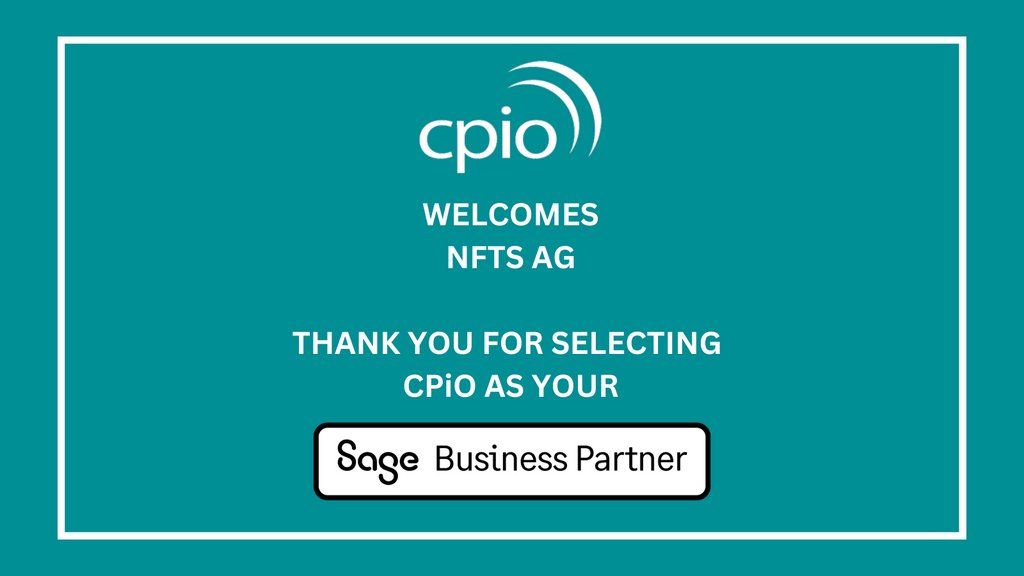 CPiOSage's tweet image. We’d like to thank NFTS AG for selecting CPiO as their Sage Business Partner!
Discover more about CPiO and what we can do for your business here bit.ly/3hoaBGh

#Sage #SagePartner