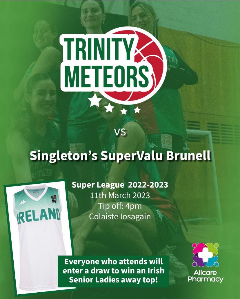 Trinity Meteors (@trinity_meteors) on Twitter photo ๐ ๐๐๐ค๐ฅ โ๐ ๐๐ ๐พ๐๐๐ ๐
๐ฃ Be sure to get down and support as everyone in attendance will be entered into a draw for a <a href="/BballIrl/">Basketball Ireland</a> Senior Womenโs jersey. ๐๐๏ธ
As always, tune in to basketballireland.tv to watch ๐บ
#ThisisSuper #Futureisbright #Futureisgreen ๐ ๐๐๐ค๐ฅ โ๐ ๐๐ ๐พ๐๐๐ ๐
๐ฃ Be sure to get down and support as everyone in attendance will be entered into a draw for a <a href="/BballIrl/">Basketball Ireland</a> Senior Womenโs jersey. ๐๐๏ธ
As always, tune in to basketballireland.tv to watch ๐บ
#ThisisSuper #Futureisbright #Futureisgreen