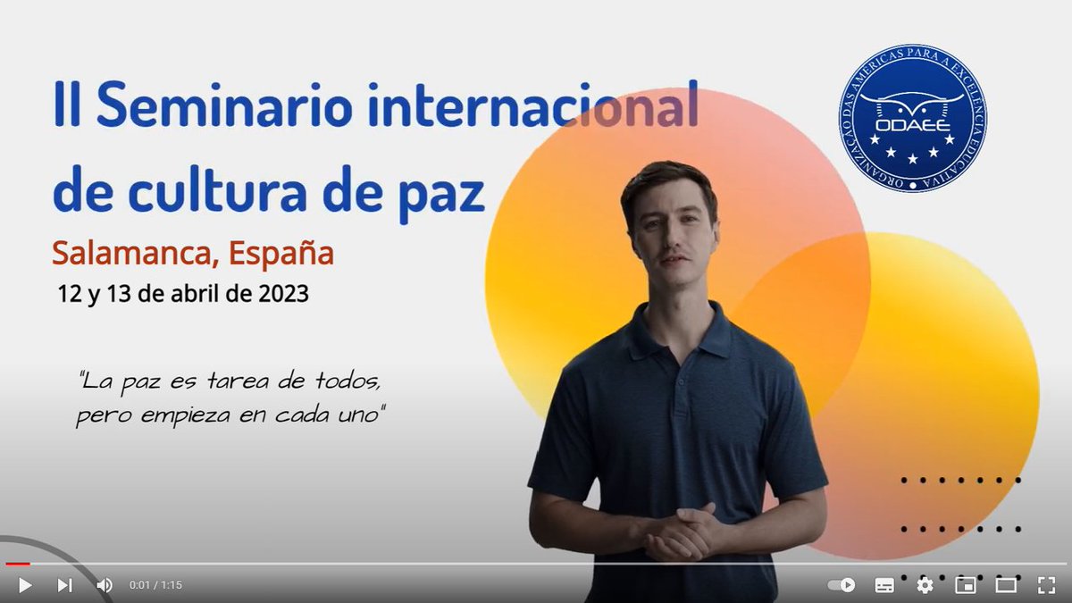 ODAEE: II Seminario de Cultura de Paz, 12 y 13 de abril de 2023 en Salam... youtu.be/6Wd-bh-1zVo via <a href="/YouTube/">YouTube</a>
