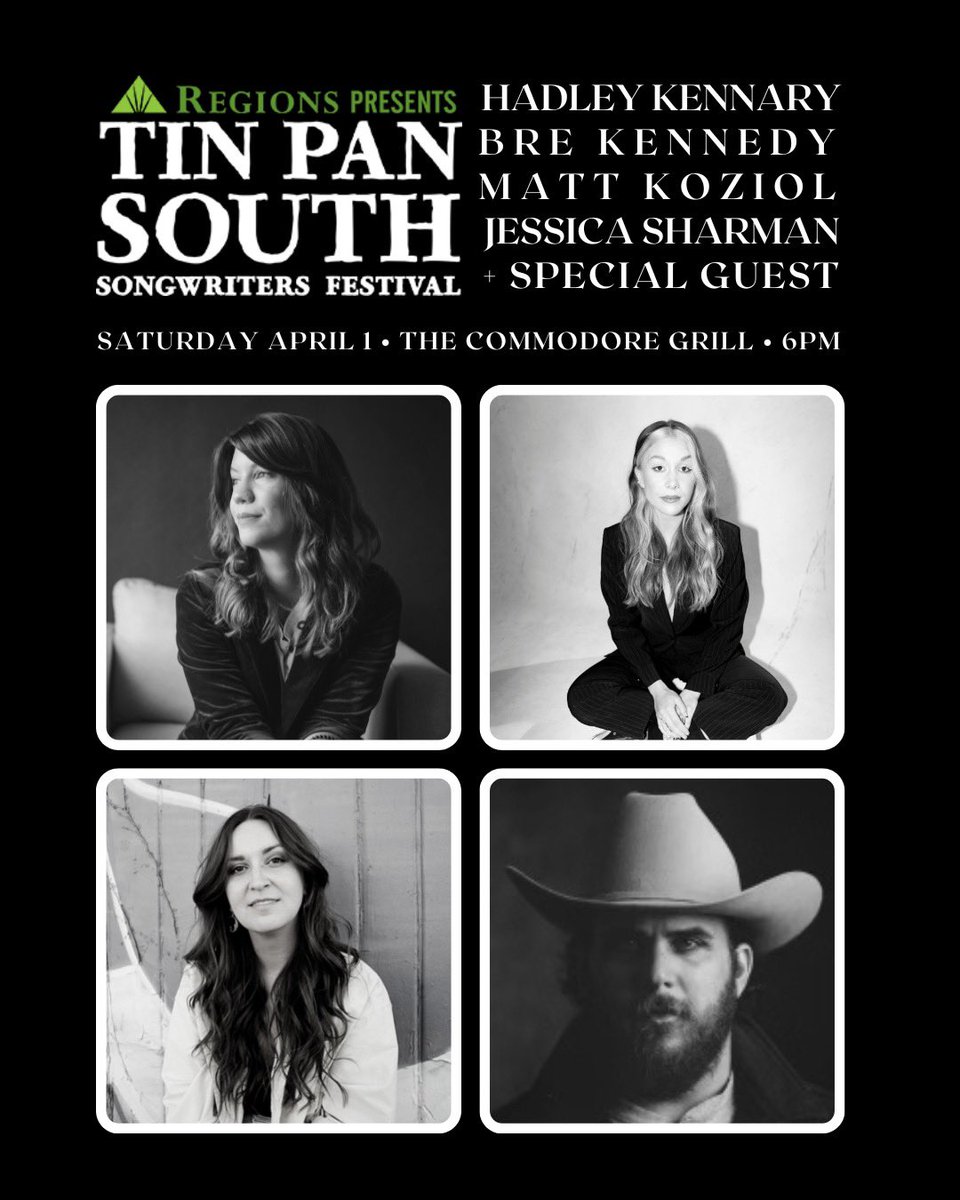 Very excited to play <a href="/TinPanSouth/">Tin Pan South</a> this year with my people. Join us Saturday April 1 at <a href="/CommodoreGrille/">Commodore Grille</a> at 6pm for the final night of Tin Pan ☀️