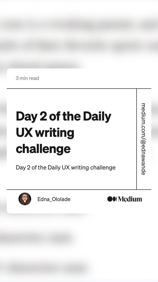 Women__Leader's tweet image. Going at it strong! 💪🏼 

“Day 2 of the Daily UX writing challenge” by Edna_Ololade
link.medium.com/SiKY2T1X1xb

#uxcommunity #uxdesign #uxwriting