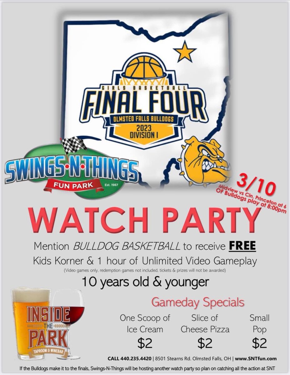 OFallsAB's tweet photo. Can’t make it to Dayton? Join Bulldog Nation at Swings and Things for the Watch Party! https://t.co/X9FJPXbTtj