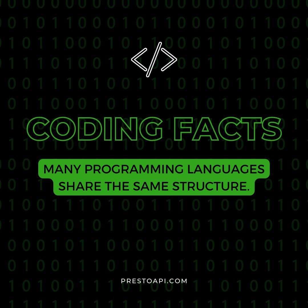 PrestoApi's tweet image. Did you know many programming languages share the same structure?

#frontenddev #backenddev #nocode #codingnewbie #codenewbie #nocodetool #codingtool #prestoapi #codingtips #restapi  #webdev #webdeveloper
