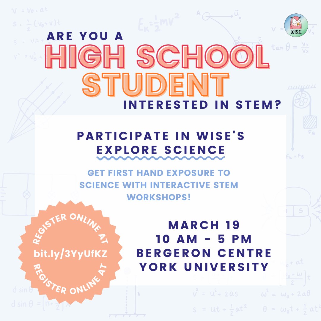 🔬If you’re curious about STEM fields what better way to learn about it on campus at York University with all this support and fun environment? 🚀
💻️Make sure to register at bit.ly/3YyUfKZ by March 10th to secure your spot!
#wise #yorku #workshops #stem #education