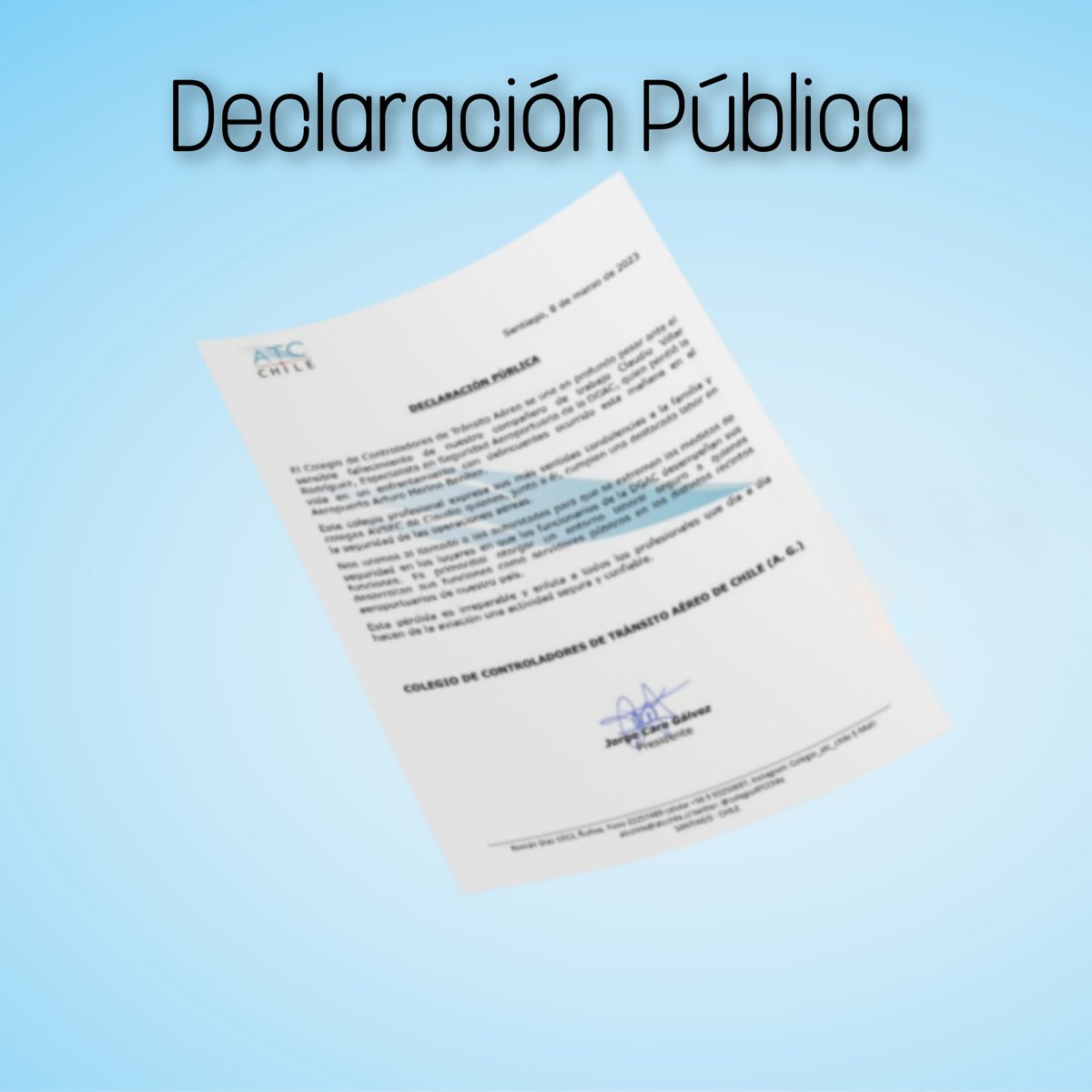 ColegioATCChile's tweet photo. El Colegio de Controladores de Tránsito Aéreo se une en profundo pesar ante el sensible fallecimiento de nuestro compañero de trabajo Claudio Villar Rodríguez, Especialista en Seguridad Aeroportuaria de la DGAC, quien perdió la vida [...] https://t.co/vKTUXfClkY