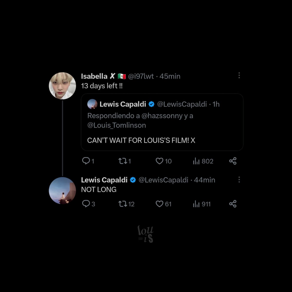 LouisTPy's tweet photo. 🚨| Lewis Capaldi expresando su emoción por #AllOfThoseVoices de Louis Tomlinson!

— “¡No puedo esperar por la película de Louis! X” “No falta mucho” “<3” https://t.co/gluWi0hZPA