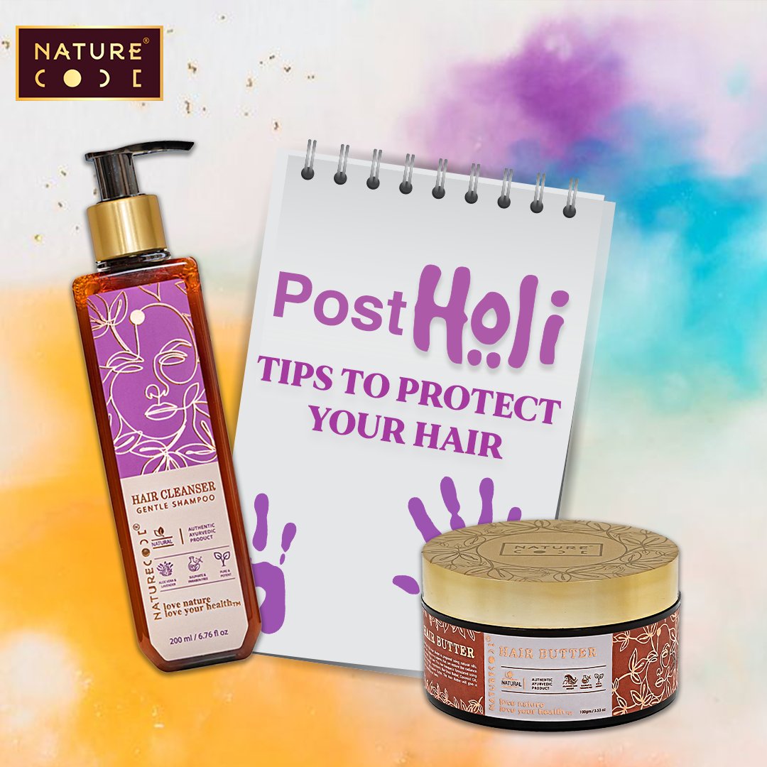 naturecodeindia's tweet image. &quot;Holi colours may make your hair dull and brittle. Reverse the damage by following these simple tips.
Remember, that your hair have suffered due to chemicals present in the the holi colours. 
#naturecode #naturecodeindia #decodingayurveda #findingselflovewithnature