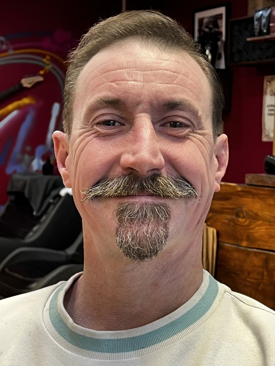 gentlemanjacks2's tweet photo. The Cavalier look by Zebi, for Dan, manager at The Vine https://t.co/zdiEPAeDDS towel shave, goatee, traditional short back &amp; sides, creating a very dapper look. Hair finished with GJs Grooming Clay, beard &amp; moustache finished with GJs waxes. A master class in barbering skills! https://t.co/4rJ4kwXE7o