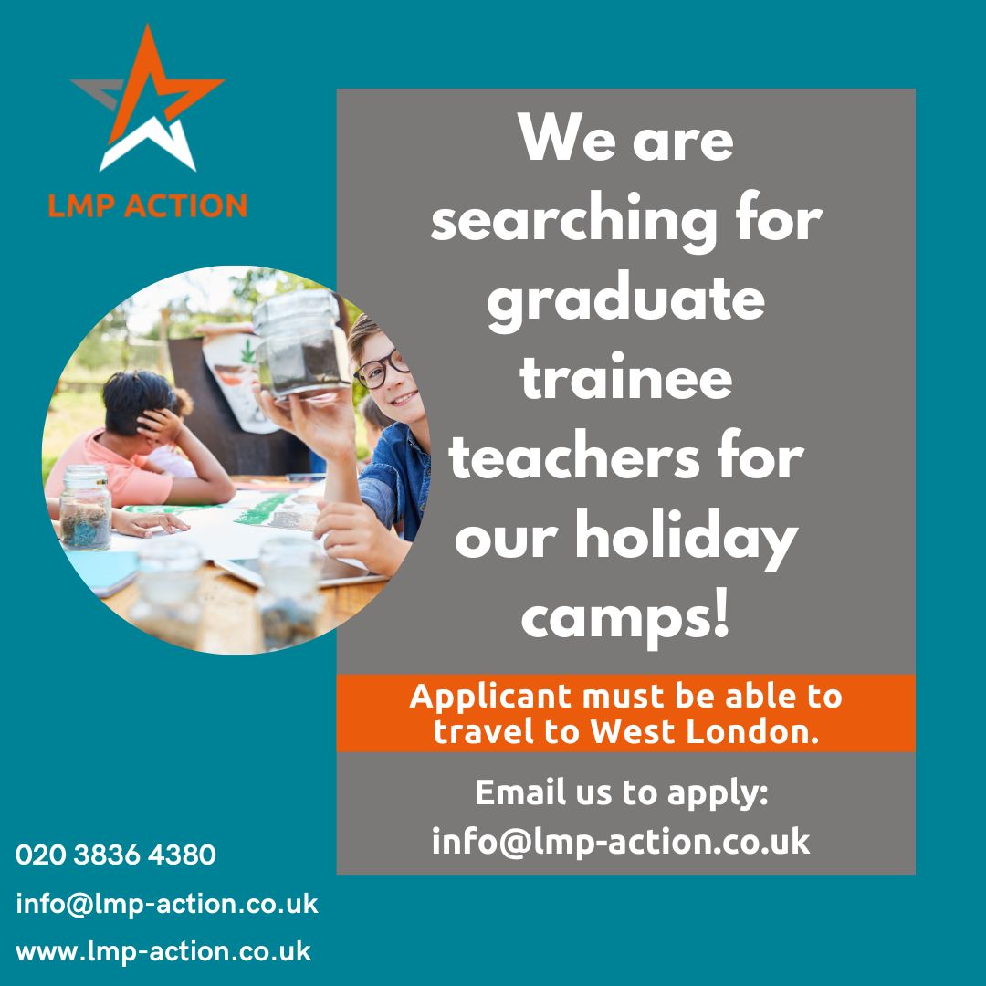 LMPActionUK's tweet image. Are you looking for work experience to improve your skills? We have fantastic opportunities to lead groups for young people at our holiday camp in Hammersmith &amp;amp; Fulham! Apply now or speak to meredith@lmp-action.co.uk for an informal chat. #holidaywork #holidaycamps #QTS #NQT