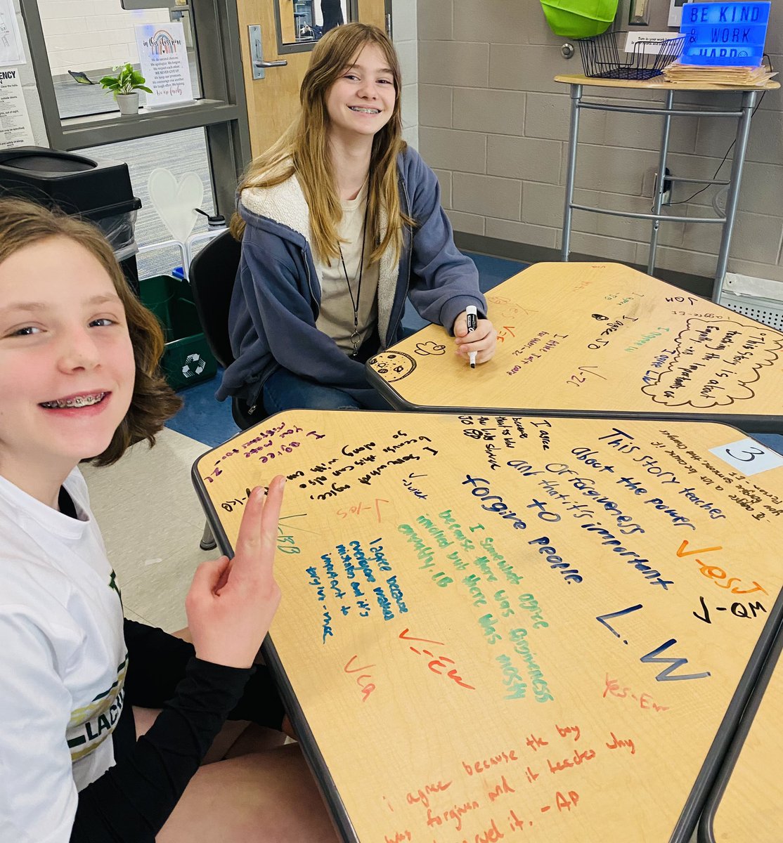 mbullard's tweet photo. Big fan of the @ELeducation Chalk Talk protocol. Ss showed some deep thinking around multiple themes of a single text. Thanks @JoannaRConnell @bharoff for the inspiration! #TotalParticipation @LakesideMS_Lex1 @IveyFHomer https://t.co/4w9J04Uii6