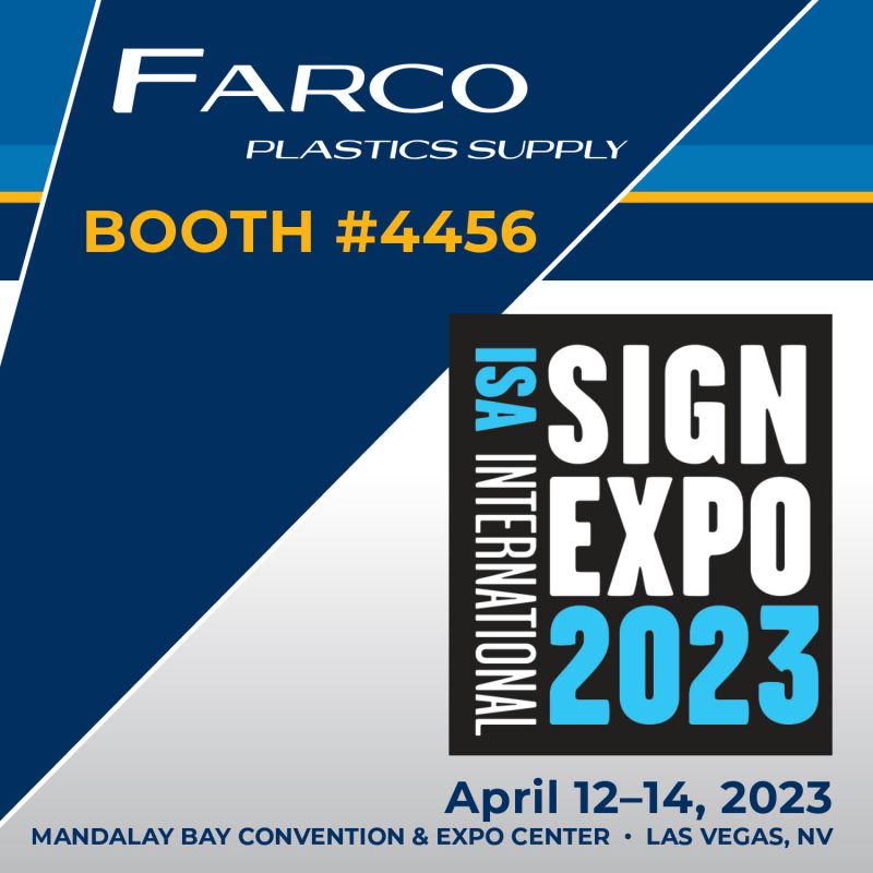 Exciting news! Farco Plastics will be on display at this year's #ISA  Expo in Las Vegas, NV!!  Visit the #FarcoPlastics booth (#4456) April 12 - 14 to meet the team and discover the advantage we can bring to your #ArchetecturalSignage project!!