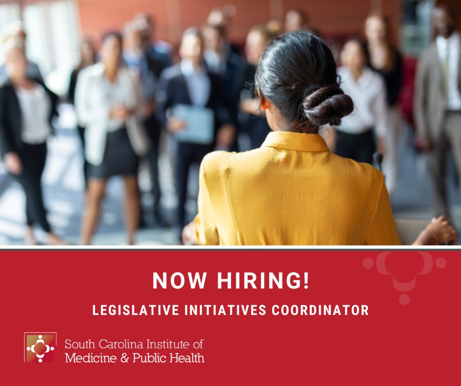 SC_IMPH's tweet photo. Join our team! IMPH is hiring a legislative initiatives coordinator. This role will serve as a representative of IMPH with members of the General Assembly, their staff + other elected officials across the state. https://t.co/WF5Rhd7Pld