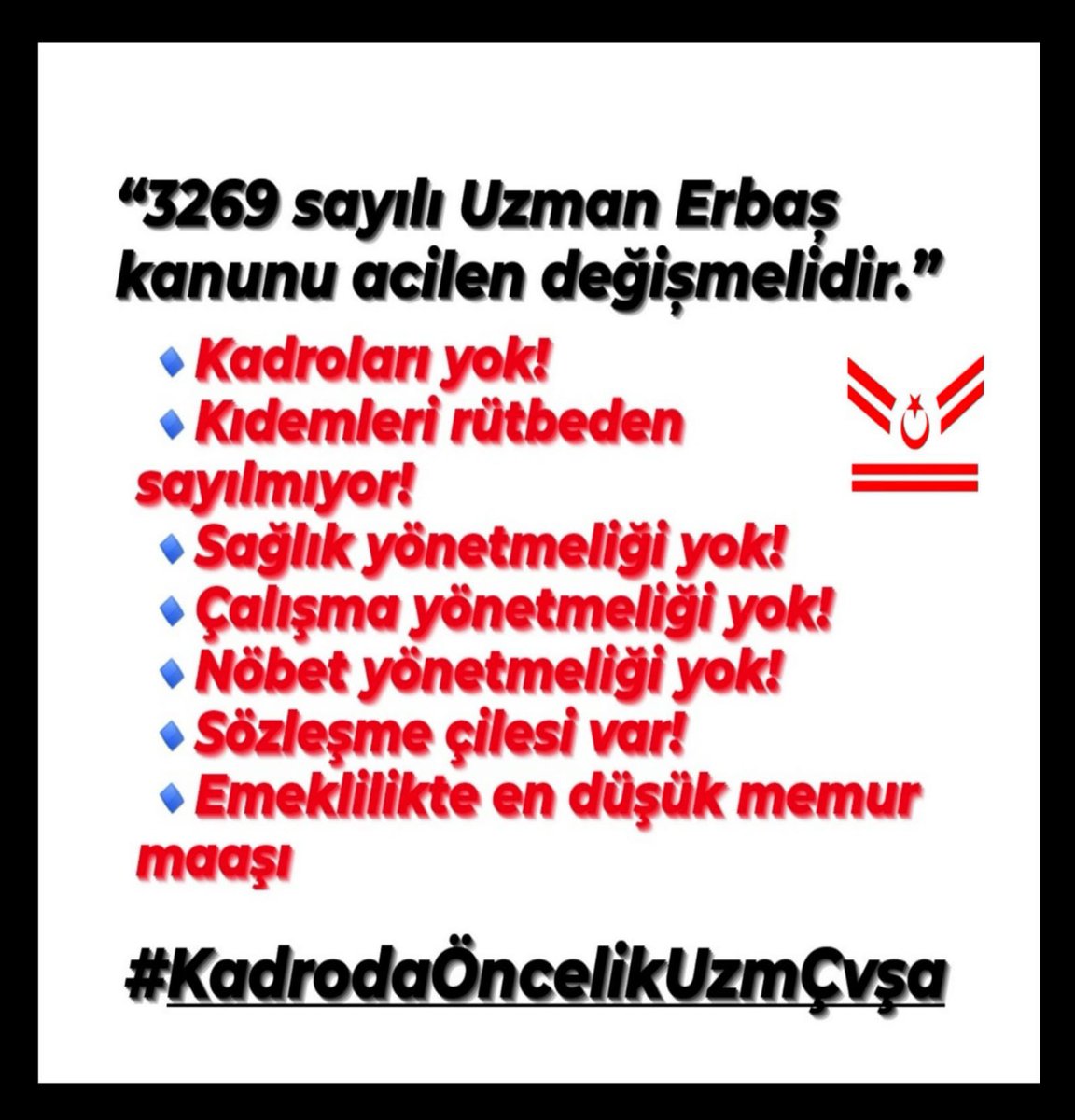 #CennetteVarKadrodaYok
#ŞehitlerŞahit
#UzmanCavus
Mesleki GüvenceYOK
Atama ve Sicil Yönetmeliği YOK
Kademelerin Rütbeden Sayılması YOK
Astlık Üstlük İlişkisiYOK
Sağlık YönetmeliğiYOK
@RTErdogan @dbdevletbahceli @suleymansoylu @UlviYonter @alitilkici38 @TBMMresmi @TBMMGenelKurulu