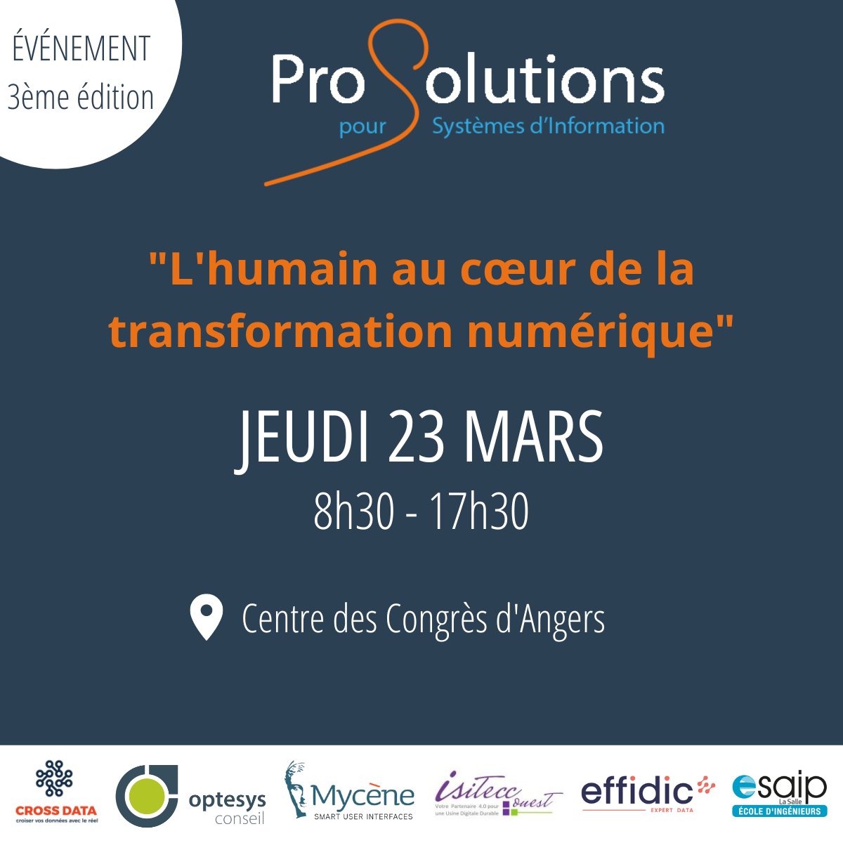 Retrouvons-nous le 23 mars autour de Pro-Solutions pour SI à Angers ! #transformation  #numerique 
Gratuit, sur inscription  👉eventbrite.fr/e/billets-pro-…