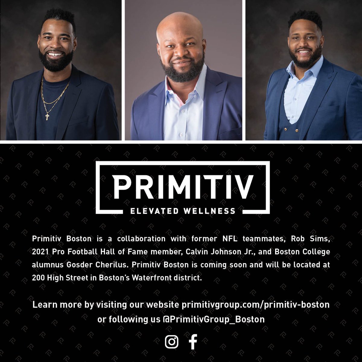 Very pleased to announce our expansion into the Massachusetts market in collaboration with former Boston College Alumn and former teammate @GosderCherilus Primitiv Group Boston coming soon and will be located at 200 High Street in Boston’s Waterfront District. @calvinjohnsonjr