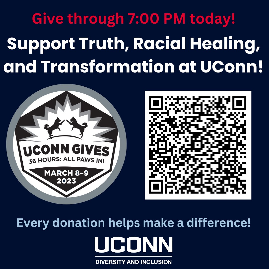 All Paws in, #UConnNation! #UConnGives runs through 7:00 PM. Help support UConn’s commitments to diversity, equity, inclusion, and justice and our new TRHT initiative!  Every little bit helps!