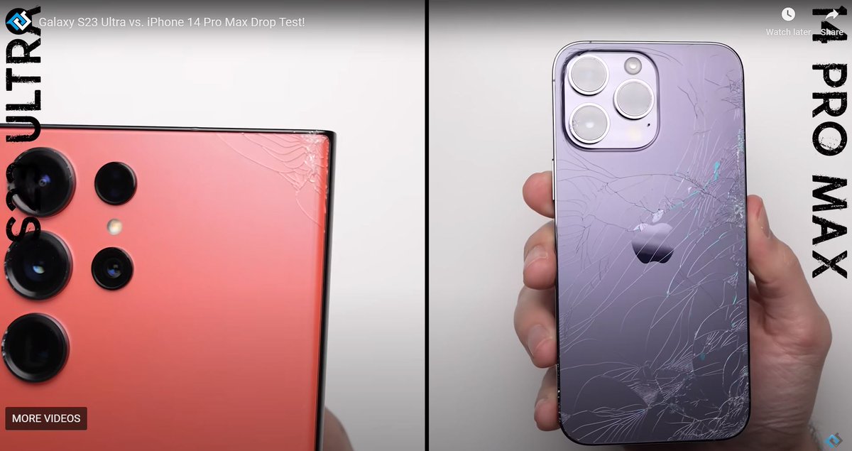 PhonesReviewCOM's tweet image. The Galaxy S23 Ultra outperforms the iPhone 14 Pro Max in a drop test. Samsung's Galaxy S23 Ultra stands up to Apple's iPhone 14 Pro Max with its more durable Armor Aluminium frame and Gorilla Glass Victus 2.
phonesreview.com/the-galaxy-s23…