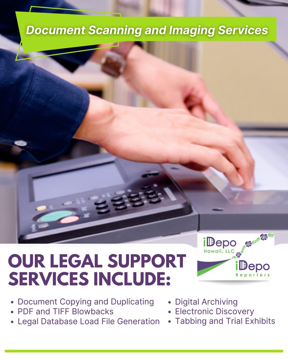 Proper document handling is essential throughout the life cycle of a case. 
We have solutions that fit your case.  Contact us!

#legalsupportservices #litigationsupport #documenthandling #digitalarchiving #documentduplication #documentimaging #idepohawaii #ideporeporters