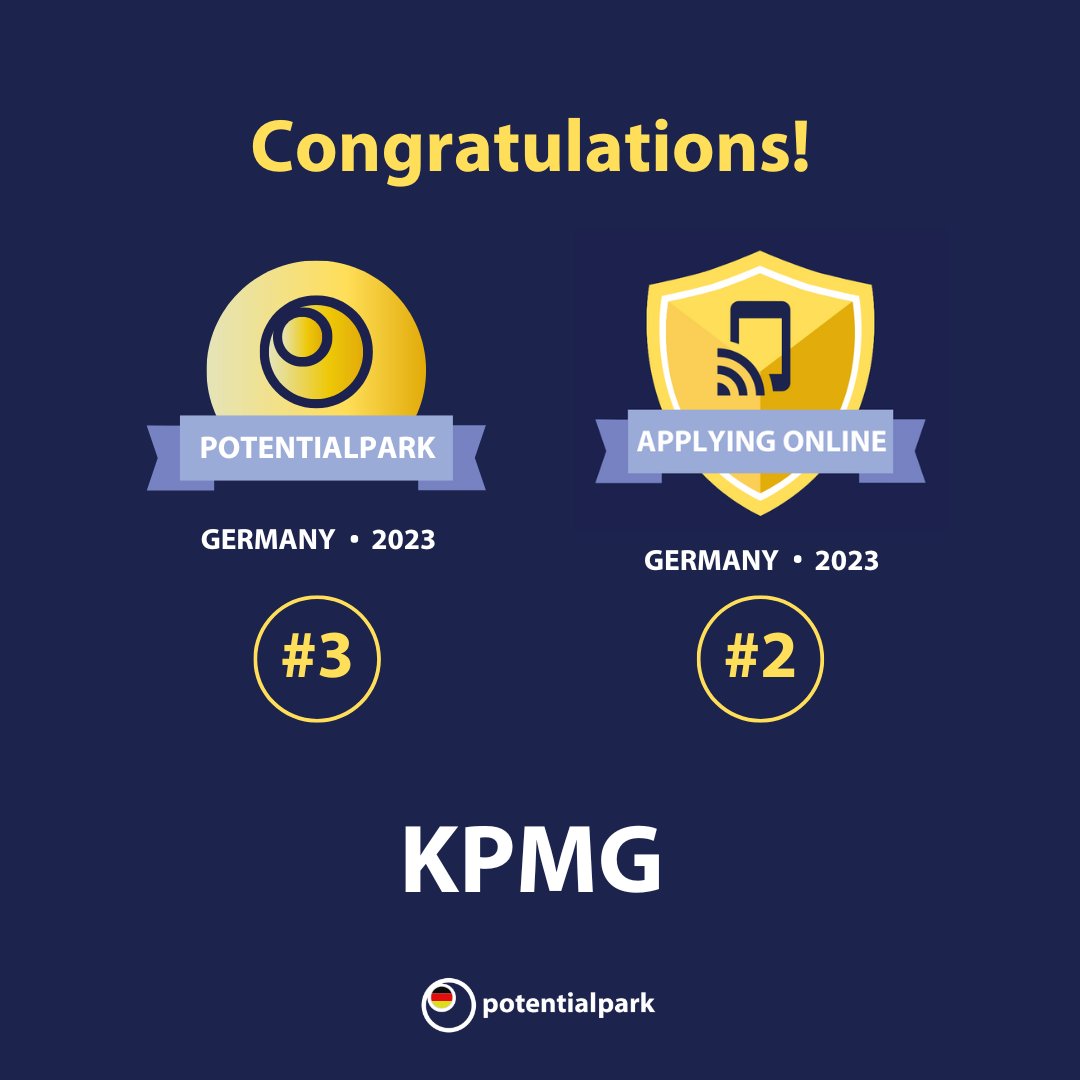 PotentialparkAB's tweet photo. Glückwunsch an @KPMG_DE für ihren Erfolg im deutschen Potentialpark Talent Communication Ranking in diesem Jahr! Damit habt ihr euch einen Platz auf dem Siegertreppchen ergattern können.
#TalentCommunication #PotentialparkRanking #Potentialpark #TalentCommSummit https://t.co/PHnrg67qRG