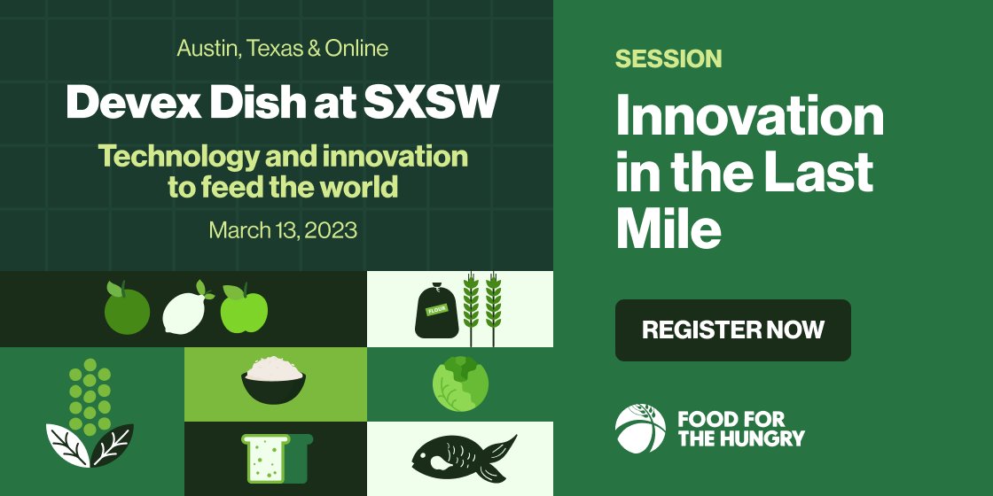 I'm looking forward to attending #DevexDish as part of the official @SXSW conference in Austin, Texas. There's a GREAT line up of speakers, including @Food4theHungry's Dennis Mahoney & @Kevin_at_GWF of @GeeksWF. Join us! schedule.sxsw.com/2023/events/OE…
#DevexEvent #SXSW