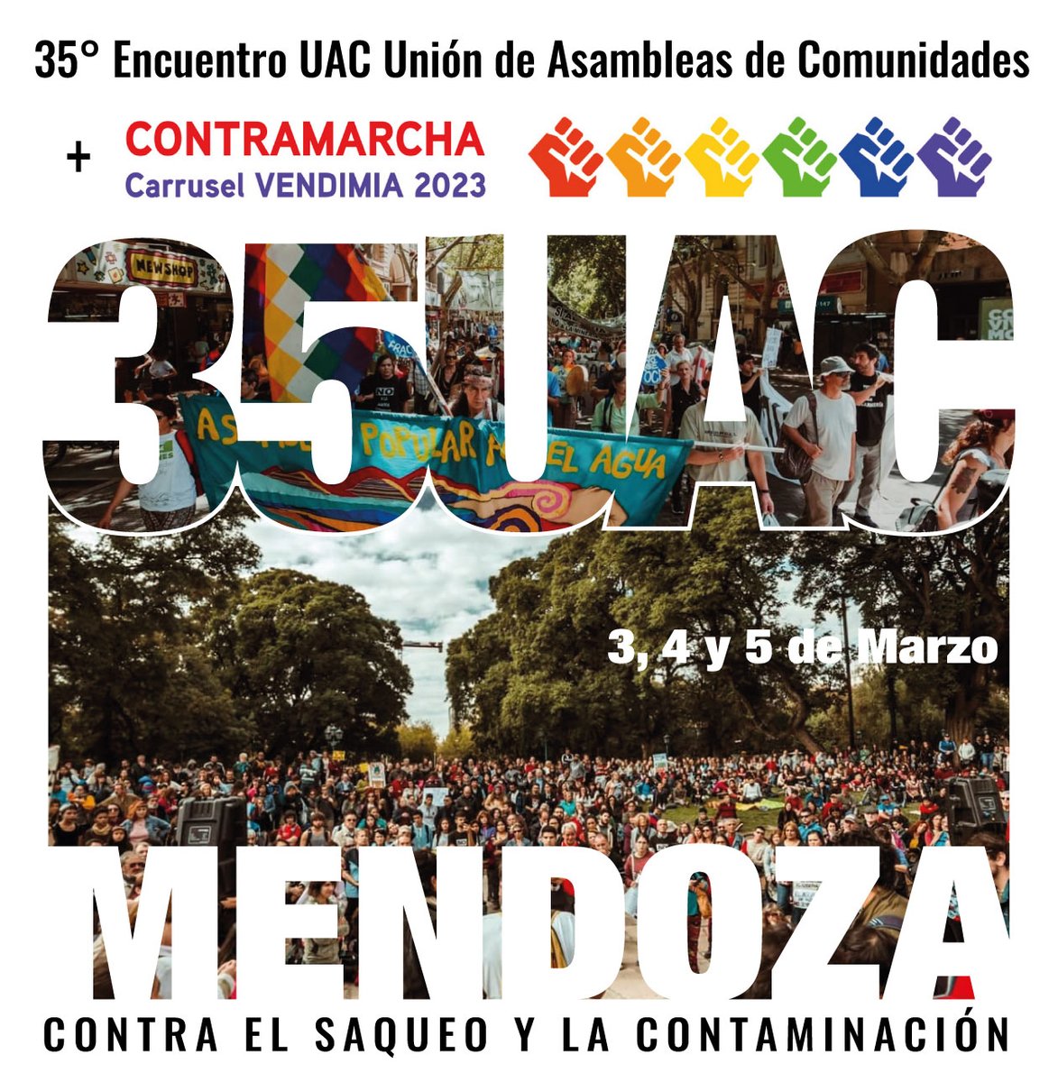 PrensaUAC's tweet photo. 35° ENCUENTRO DE LA UAC: 
EL AGUA DE MENDOZA NO SE NEGOCIA
Asambleas y colectivos socioambientales se reunieron y participaron de la Contramarcha Carrousel Vendimia 2023 el pasado fin de semana en la capital mendocina.
Nota:
https://t.co/vxiTxkS0Ei https://t.co/KhWu4Yg1s7