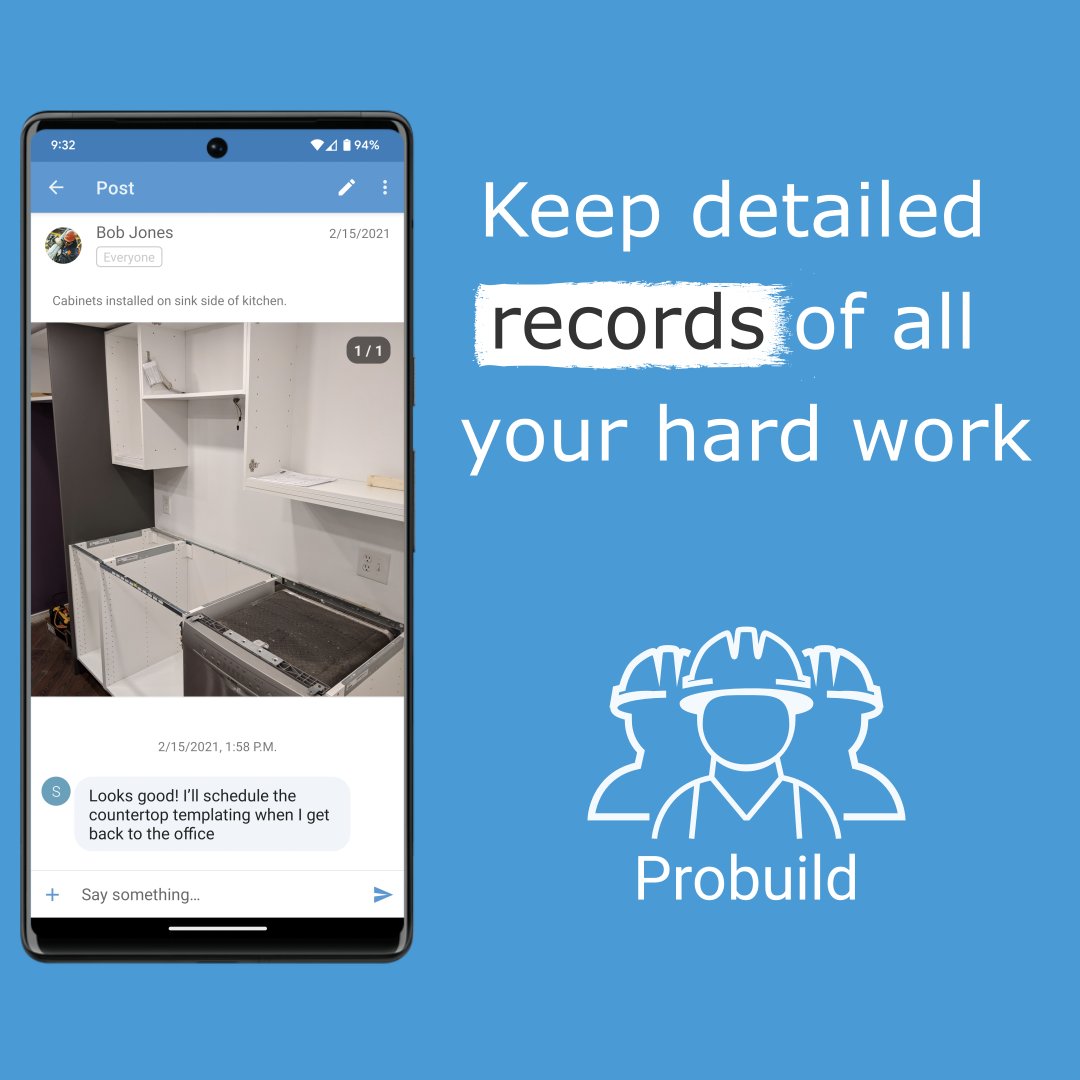 ProbuildApp's tweet image. Protect your reputation by documenting your hard work. As one #contractor put it: “If there is ever a question, I can show right to the minute what each worker did, as well as materials used.” Get it on Android (bit.ly/3c3w2UT) or iOS (apple.co/2A7J5Hx). #Builders