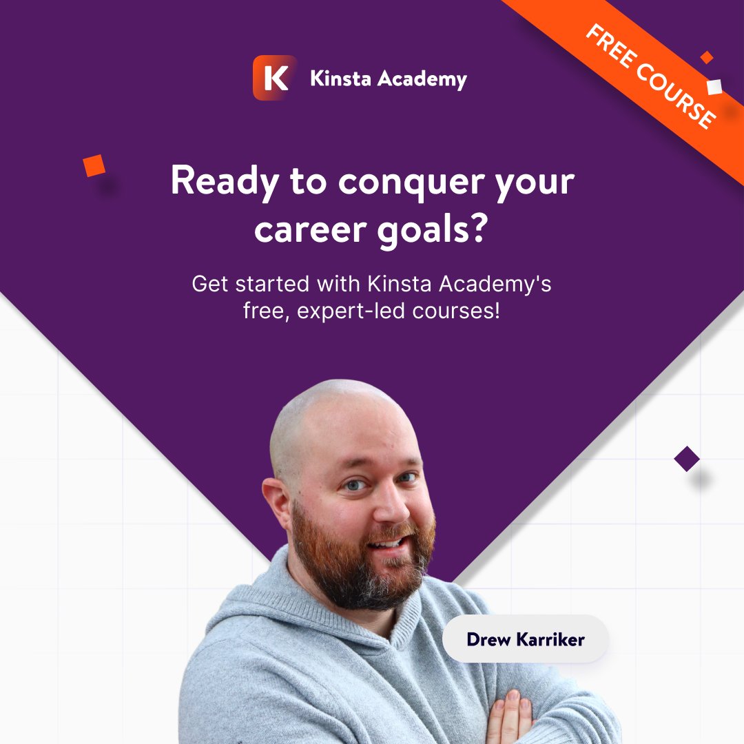 KinstaAcademy's tweet photo. Polish up your resume with the skills you need to stand out in a crowded market- from Gutenberg to Node.js- with #KinstaAcademy's 100% free, expert-led courses 🚀 https://t.co/W19lqAbZ6R https://t.co/UoDvEnBQVm