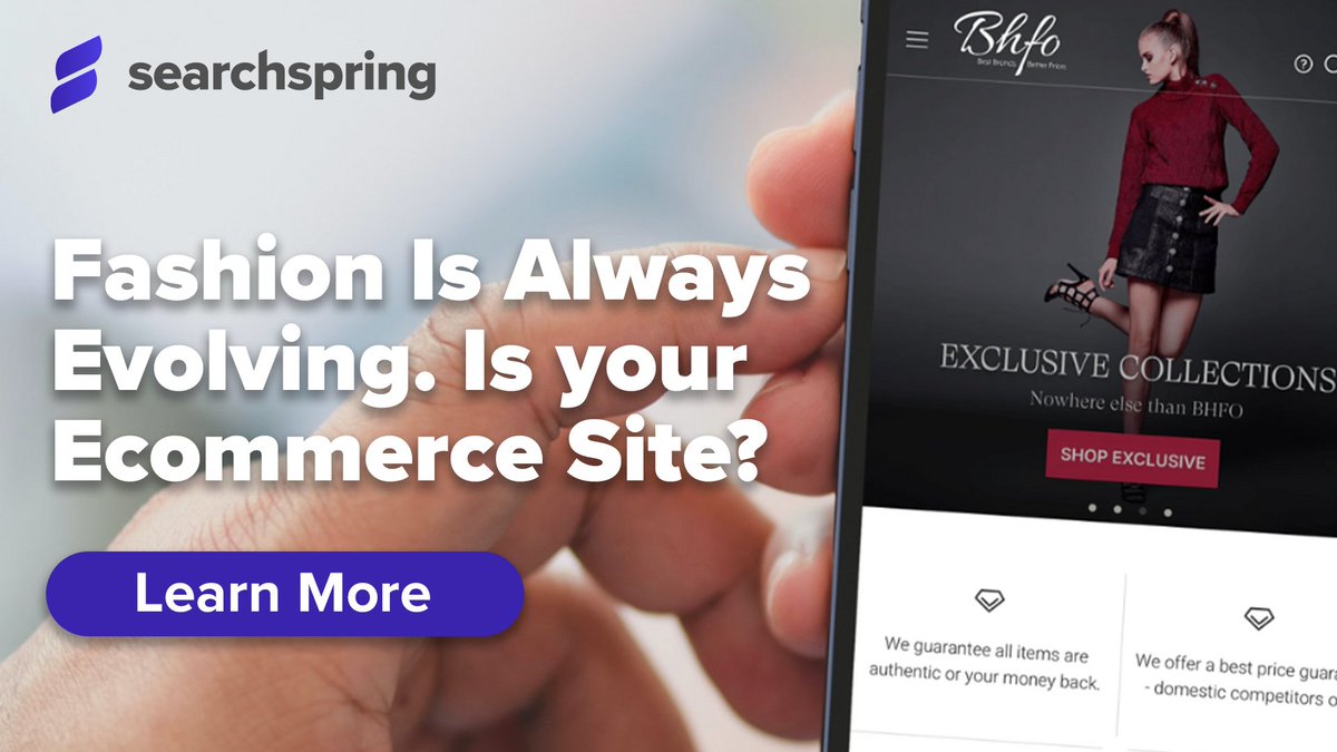 🌱 Fashion is always evolving. Is your #ecommerce site?

We help thousands of online stores increase conversions, build loyalty, and improve the shopper experience.🛍️

💡 Ready to see how <a href="/Searchspring/">Searchspring</a> can help?
Visit → bit.ly/3kSu0S9