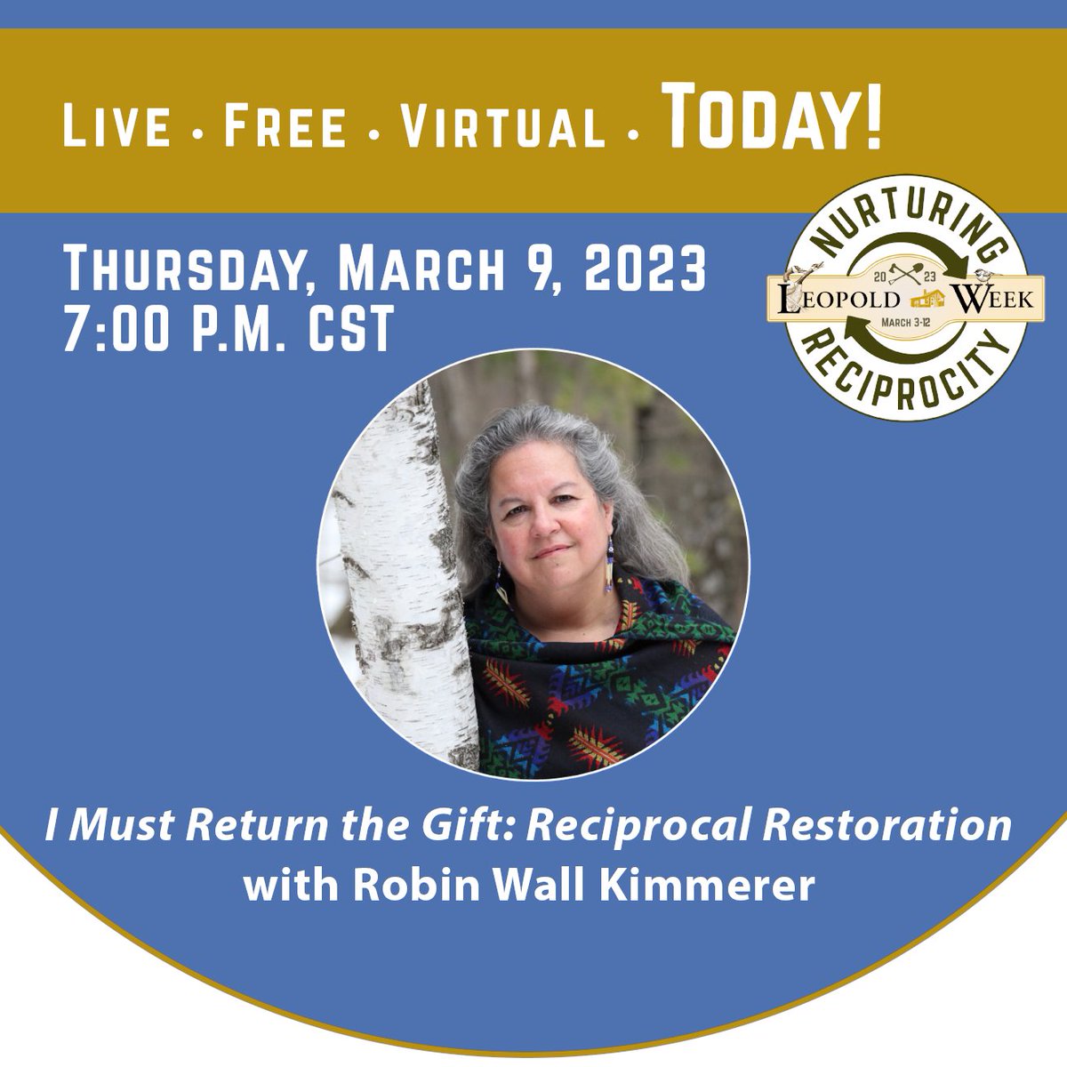 We are honored to have Robin Wall Kimmerer as a speaker for #LeopoldWeek2023. Remember to register at crowdcast.io/c/leopoldweek23. This link gives you access to both the program and its recording.